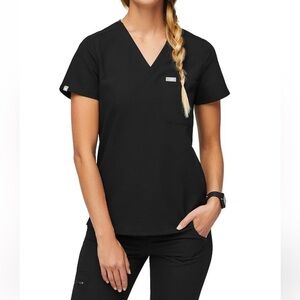 Figs Women's Catarina One Pocket Scrub Top Black V-Neck Size Small Nurse Medical